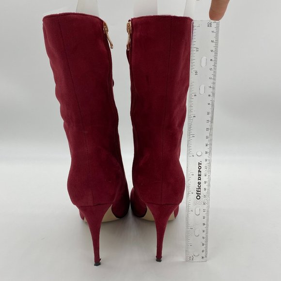 Red Round Toe Lace Up Boot Zip Stiletto Heel Boot - Picture 5 of 9